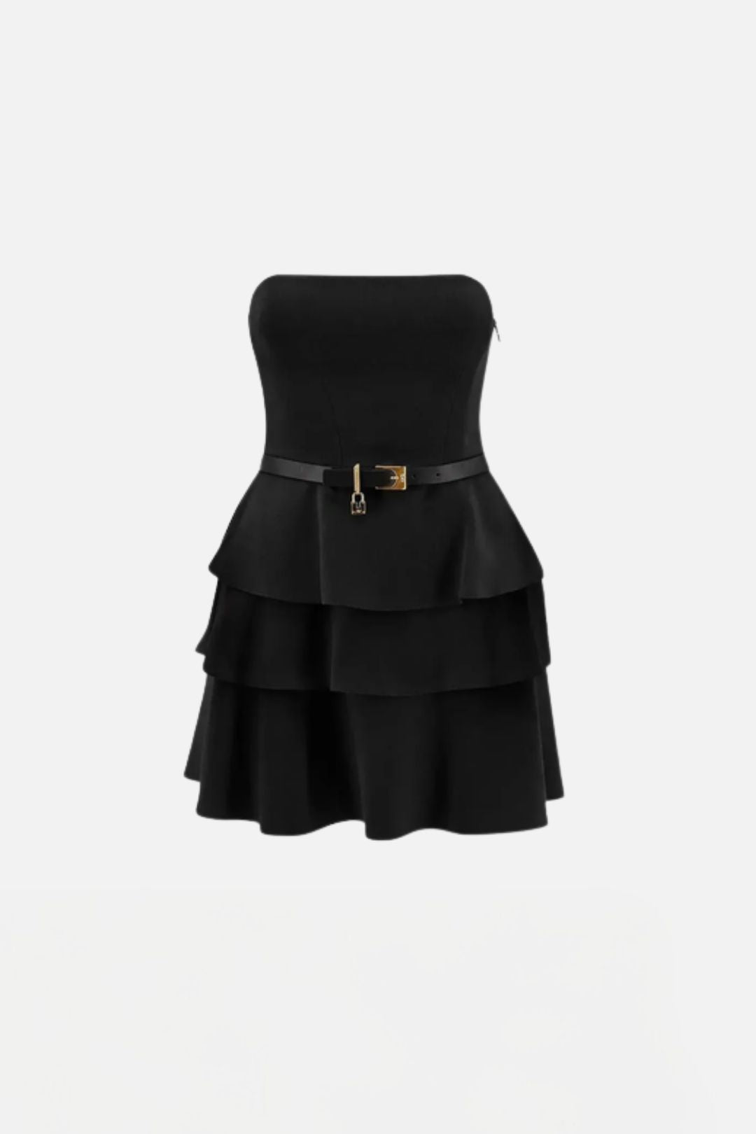 Elisabetta Franchi Abito Corto Bustier con Balze e Cintura AB97966E2 NERO