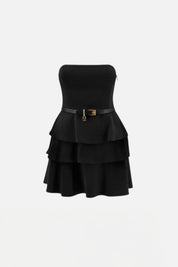 Elisabetta Franchi Abito Corto Bustier con Balze e Cintura AB97966E2 NERO