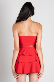 Elisabetta Franchi Abito Corto Bustier con Balze e Cintura AB97966E2 RED PASSION