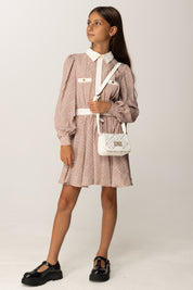 Elisabetta Franchi Bambina Abito Corto Chemisier In Georgette con Stampa Logo EFAB6200VI040 SUNRISE-MILK/MILK