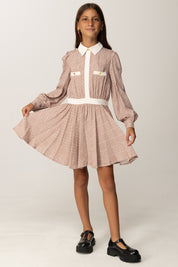 Elisabetta Franchi Bambina Abito Corto Chemisier In Georgette con Stampa Logo EFAB6200VI040 SUNRISE-MILK/MILK