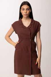Patrizia Pepe Abito Corto con Cintura e Rever Sartoriale 2A3009 A573 WOOD BROWN