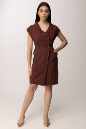 Patrizia Pepe Abito Corto con Cintura e Rever Sartoriale 2A3009 A573 WOOD BROWN