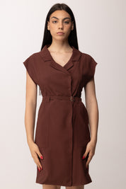 Patrizia Pepe Abito Corto con Cintura e Rever Sartoriale 2A3009 A573 WOOD BROWN