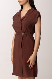 Patrizia Pepe Abito Corto con Cintura e Rever Sartoriale 2A3009 A573 WOOD BROWN