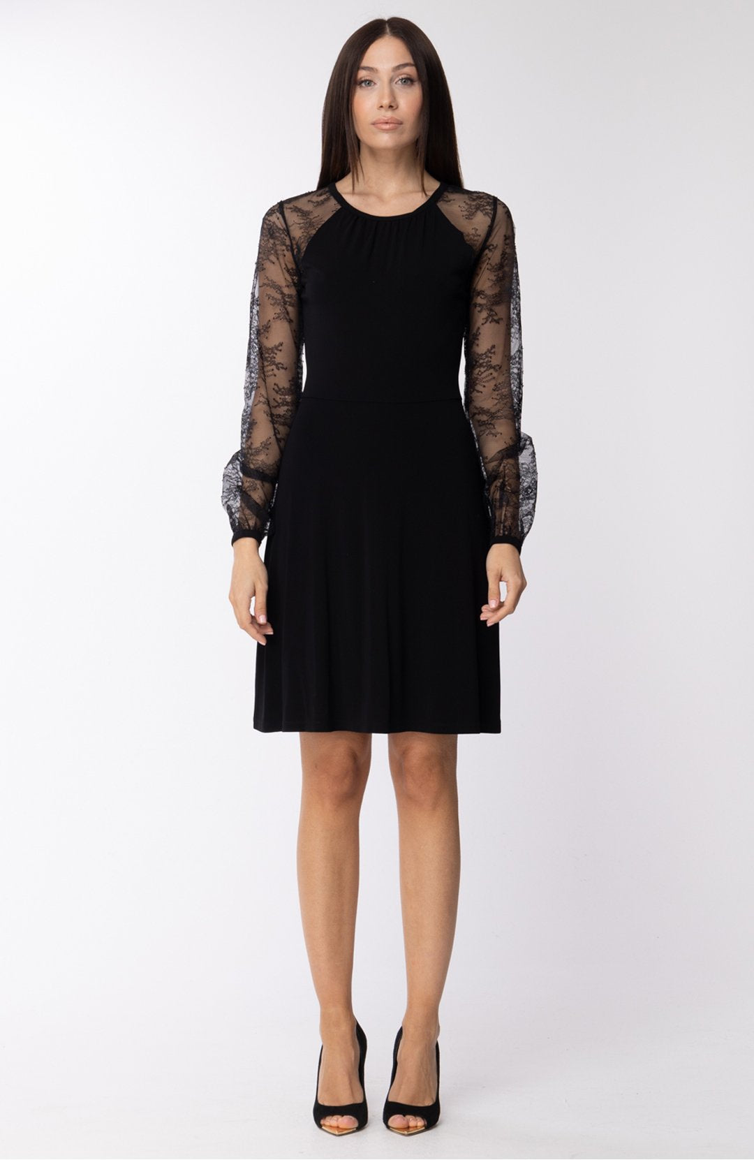 Short Dress with Lace Sleeves - Main Image
