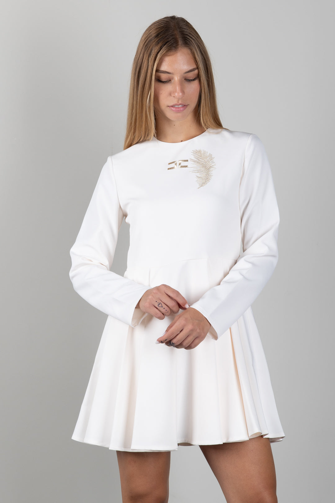 Elisabetta Franchi Bambina Abito Corto con Ricamo Piuma e Logo EFAB7090GA022.0067