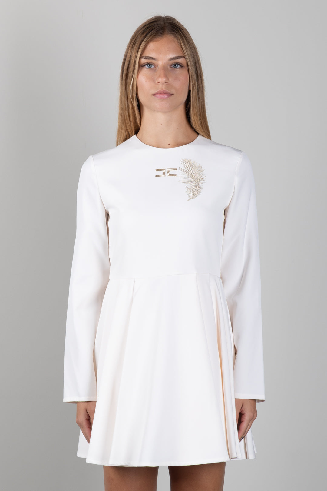 Elisabetta Franchi Bambina Abito Corto con Ricamo Piuma e Logo EFAB7090GA022.0067