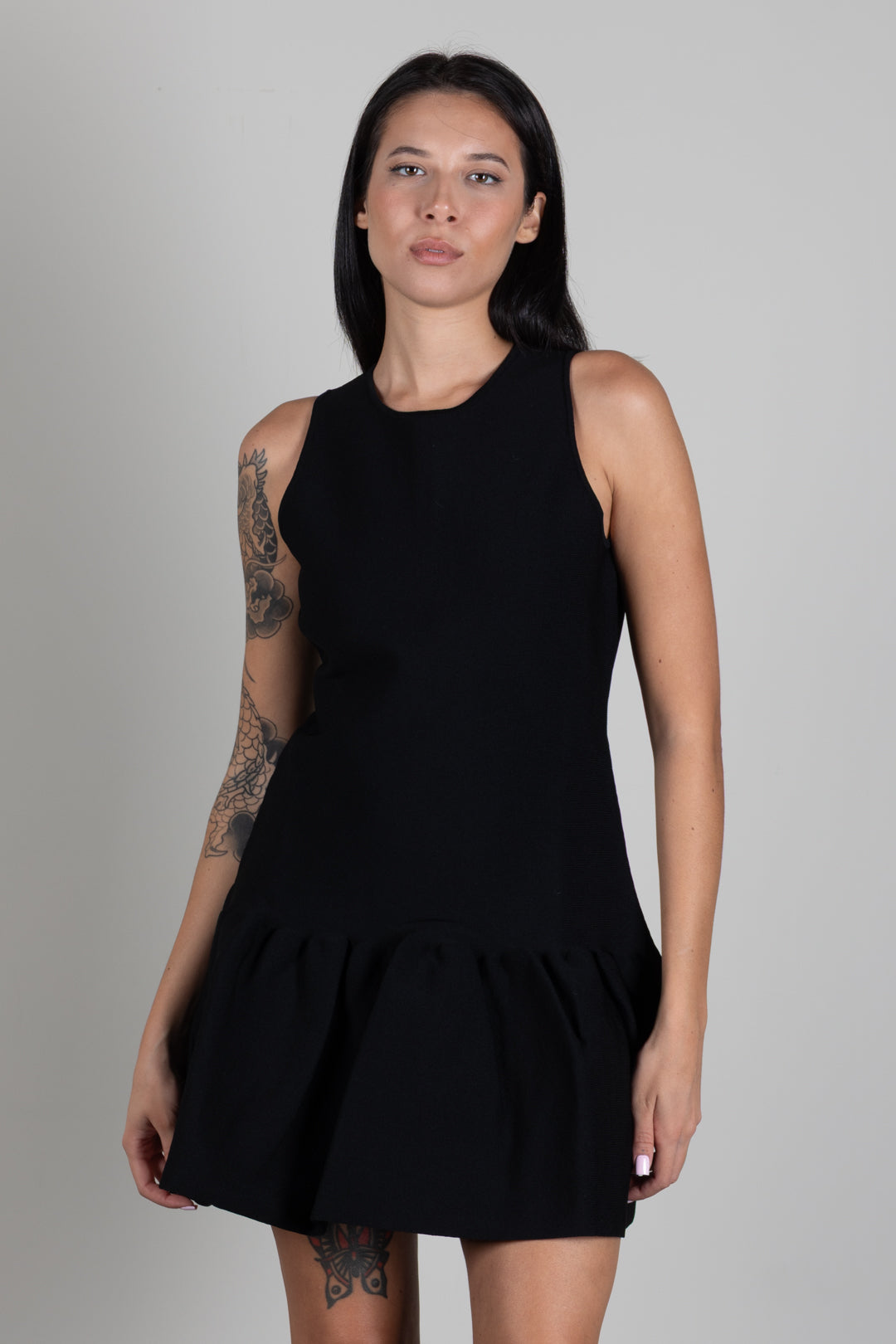 Twin-set Abito Corto In Maglia con Balza Godet 262TP3144 NERO