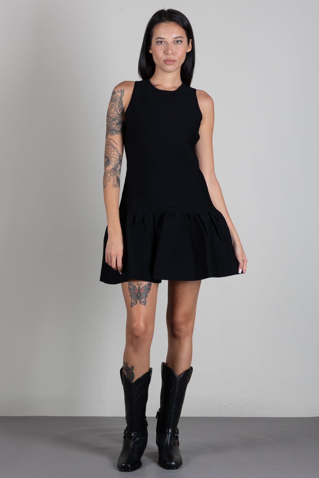 Twin-set Abito Corto In Maglia con Balza Godet 262TP3144 NERO
