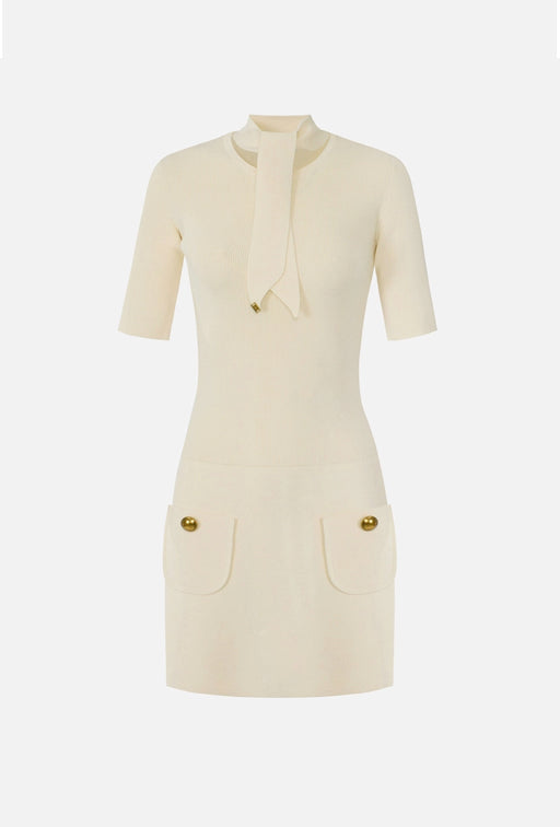 Elisabetta Franchi Abito Corto In Maglia con Foulard Rimovibile AM04S66E2 BURRO
