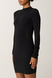 Patrizia Pepe Abito Corto In Maglia con Inserti In Pizzo 8A1558 K284 NERO