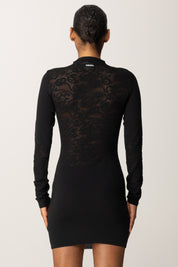 Patrizia Pepe Abito Corto In Maglia con Inserti In Pizzo 8A1558 K284 NERO