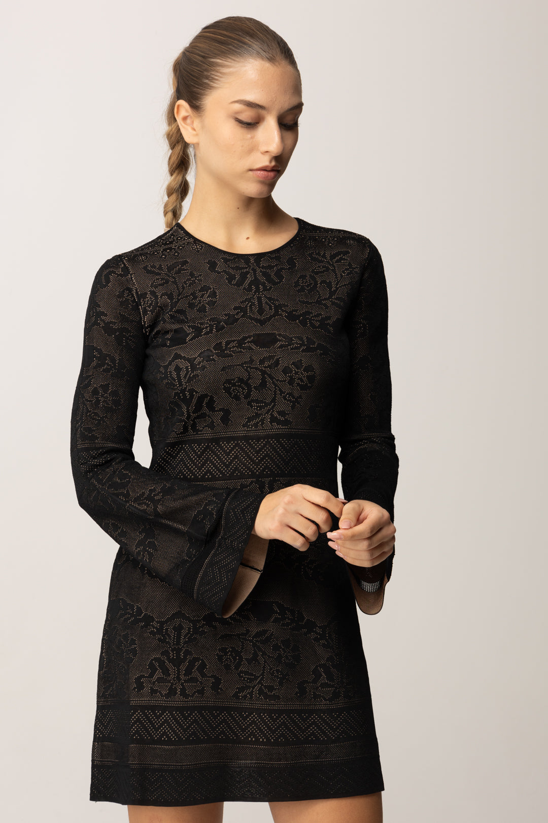 Twin-set Woman Short Dress In Openwork Knit 252TP3380 BLACK
