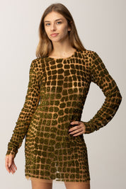 Elisabetta Franchi Abito Corto In Tulle Ricamato con Paillettes Pitone AR75J58E2 IGUANA