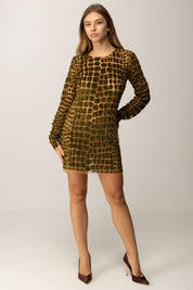 Elisabetta Franchi Abito Corto In Tulle Ricamato con Paillettes Pitone AR75J58E2 IGUANA