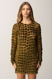 Elisabetta Franchi Abito Corto In Tulle Ricamato con Paillettes Pitone AR75J58E2 IGUANA