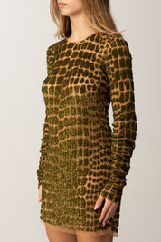 Elisabetta Franchi Abito Corto In Tulle Ricamato con Paillettes Pitone AR75J58E2 IGUANA