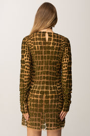 Elisabetta Franchi Abito Corto In Tulle Ricamato con Paillettes Pitone AR75J58E2 IGUANA