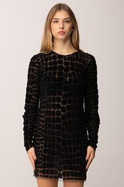 Elisabetta Franchi Abito Corto In Tulle Ricamato con Paillettes Pitone AR75J58E2 NERO