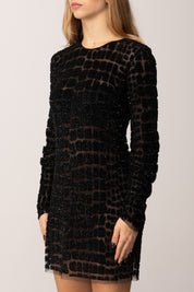 Elisabetta Franchi Abito Corto In Tulle Ricamato con Paillettes Pitone AR75J58E2 NERO