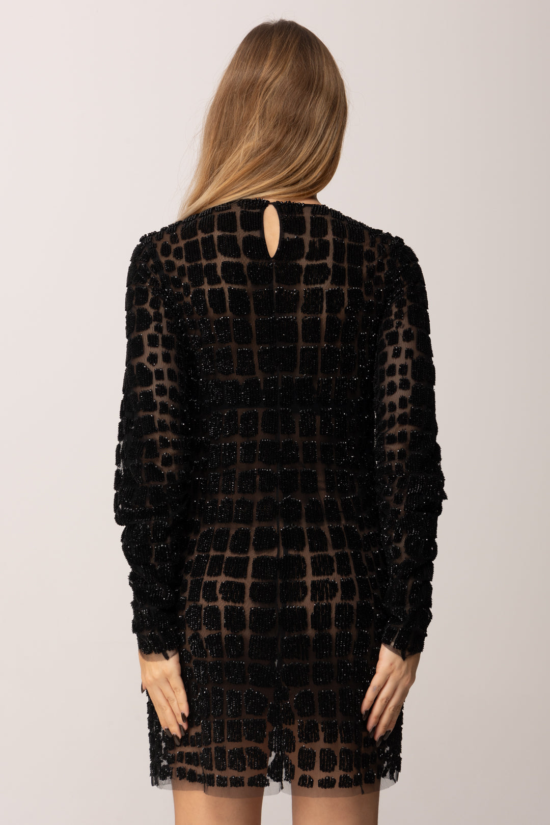 Elisabetta Franchi Abito Corto In Tulle Ricamato con Paillettes Pitone AR75J58E2 NERO