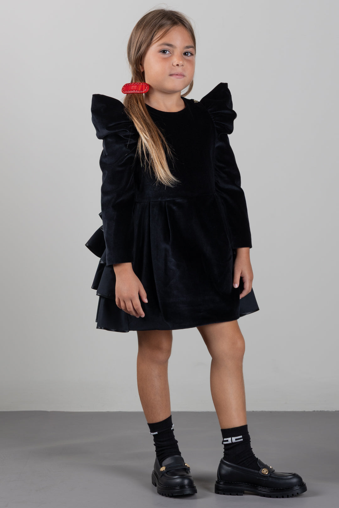 Elisabetta Franchi Bambina Abito Corto In Velluto con Volant EFAB7190VE024.N000