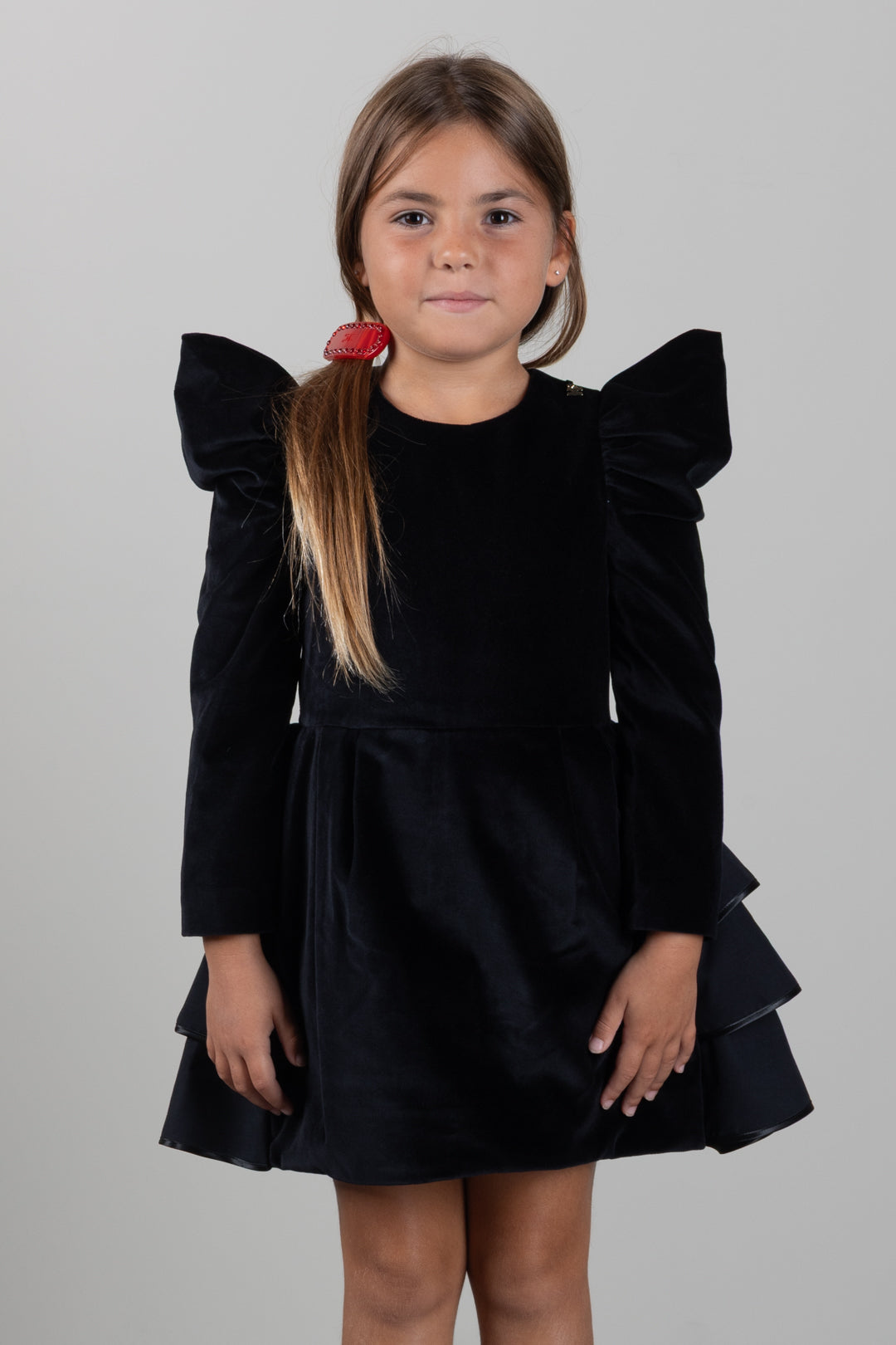 Elisabetta Franchi Bambina Abito Corto In Velluto con Volant EFAB7190VE024.N000