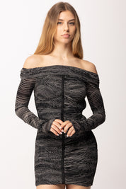 Elisabetta Franchi Abito Corto Off-shoulder Stampa Grafica AB91162E2 NERO/BURRO