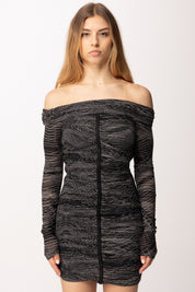 Elisabetta Franchi Abito Corto Off-shoulder Stampa Grafica AB91162E2 NERO/BURRO