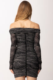 Elisabetta Franchi Abito Corto Off-shoulder Stampa Grafica AB91162E2 NERO/BURRO