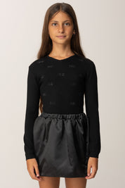 Elisabetta Franchi Bambina Abito Corto Tricot con Logo Strass EFAB6320NY031 NERO