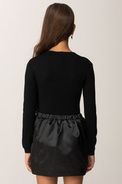 Elisabetta Franchi Bambina Abito Corto Tricot con Logo Strass EFAB6320NY031 NERO