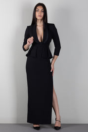 Elisabetta Franchi Abito Da Sera In Crêpe con Collo a Scialle ABR0866E2 NERO