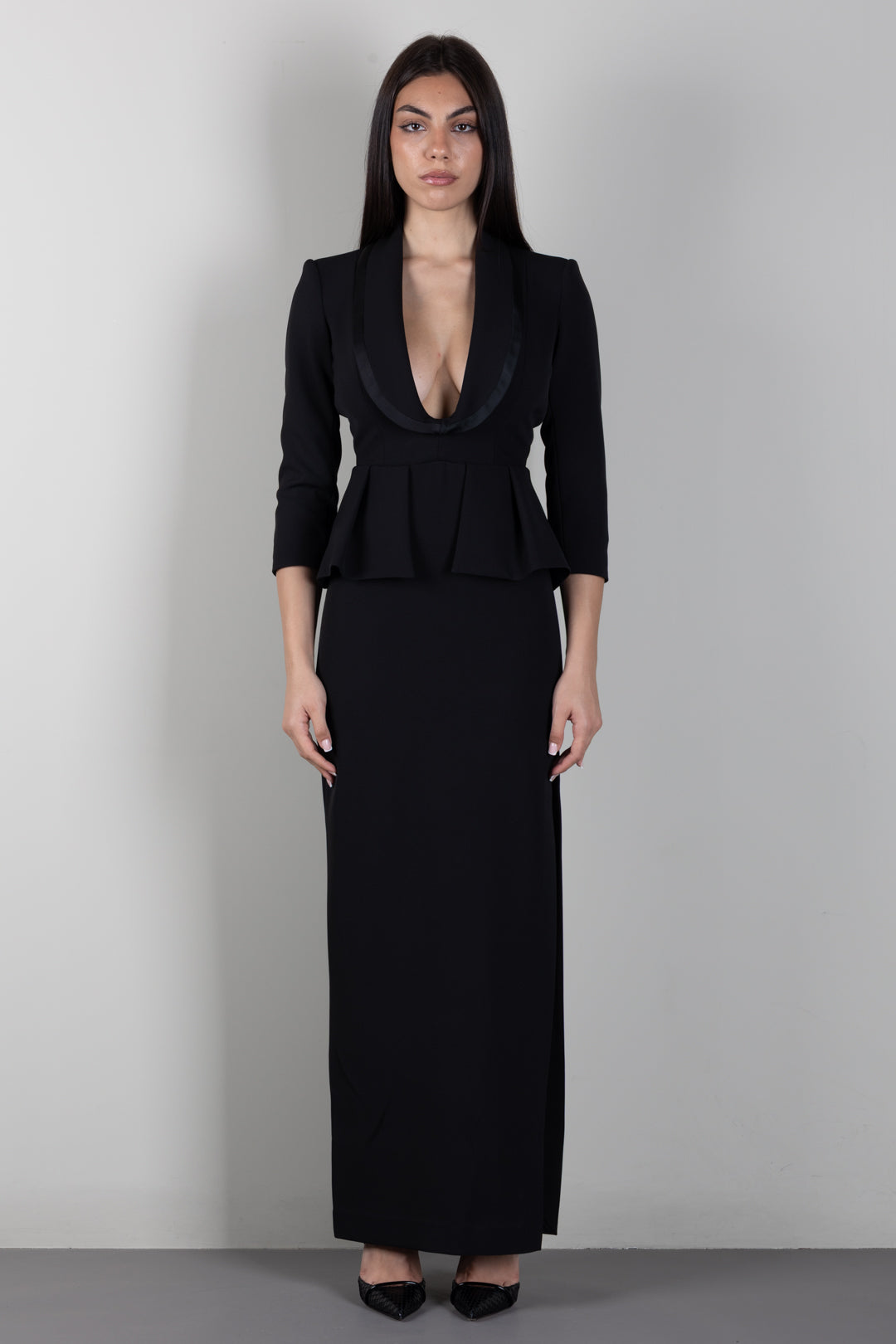 Elisabetta Franchi Abito Da Sera In Crêpe con Collo a Scialle ABR0866E2 NERO