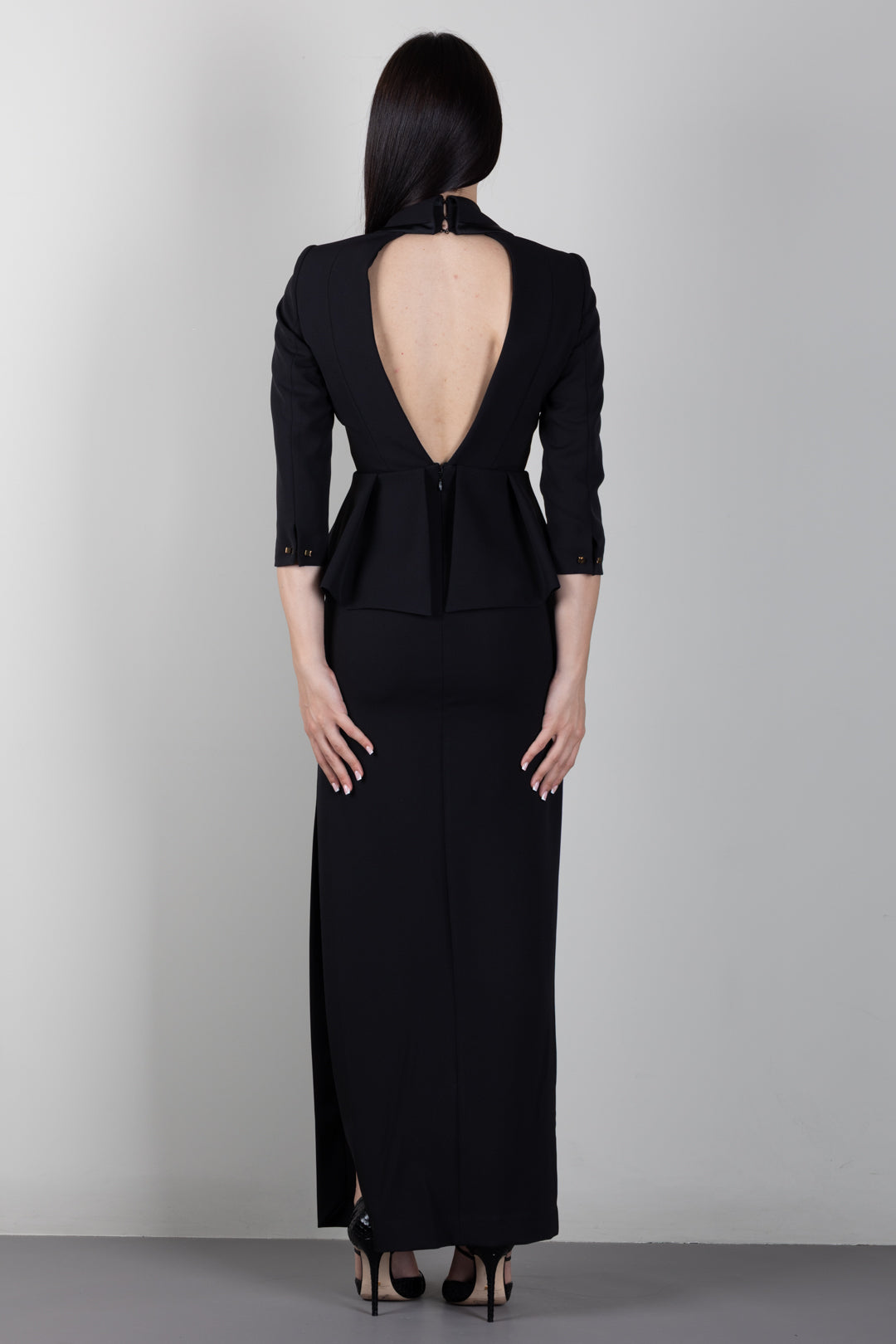 Elisabetta Franchi Abito Da Sera In Crêpe con Collo a Scialle ABR0866E2 NERO