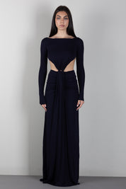 Elisabetta Franchi Abito Da Sera In Jersey Crêpe con Cut-out ABR3467E2 BLU NOTTE