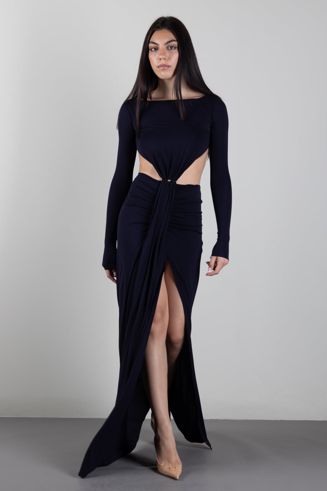 Elisabetta Franchi Abito Da Sera In Jersey Crêpe con Cut-out ABR3467E2 BLU NOTTE