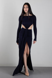 Elisabetta Franchi Abito Da Sera In Jersey Crêpe con Cut-out ABR3467E2 BLU NOTTE