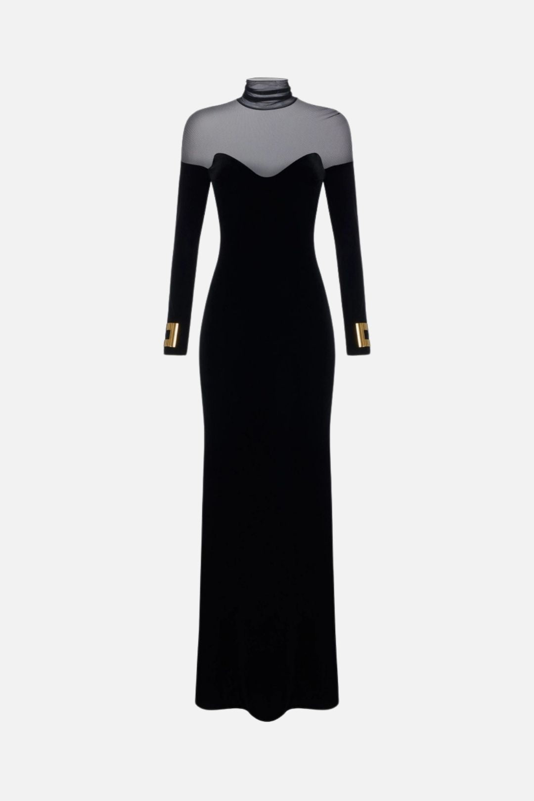 Elisabetta Franchi Abito Da Sera In Velluto con Carré In Tulle ABR2967E2 NERO