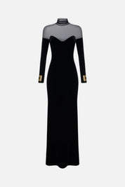 Elisabetta Franchi Abito Da Sera In Velluto con Carré In Tulle ABR2967E2 NERO