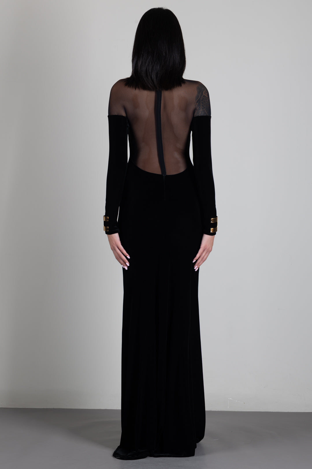 Elisabetta Franchi Abito Da Sera In Velluto con Carré In Tulle ABR2967E2 NERO