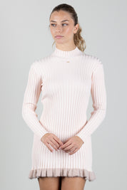 Elisabetta Franchi Bambina Abito Dolcevita In Maglia a Coste con Bordo Effetto Pelliccia EFAB686CFL040.C063