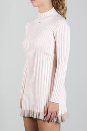 Elisabetta Franchi Bambina Abito Dolcevita In Maglia a Coste con Bordo Effetto Pelliccia EFAB686CFL040.C063