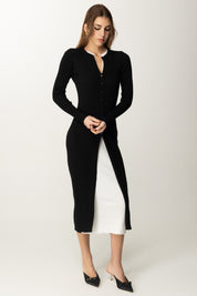 Twin-set Abito Doppio Strato con Spacco Frontale 251TE3010 BIC.NERO/NEVE