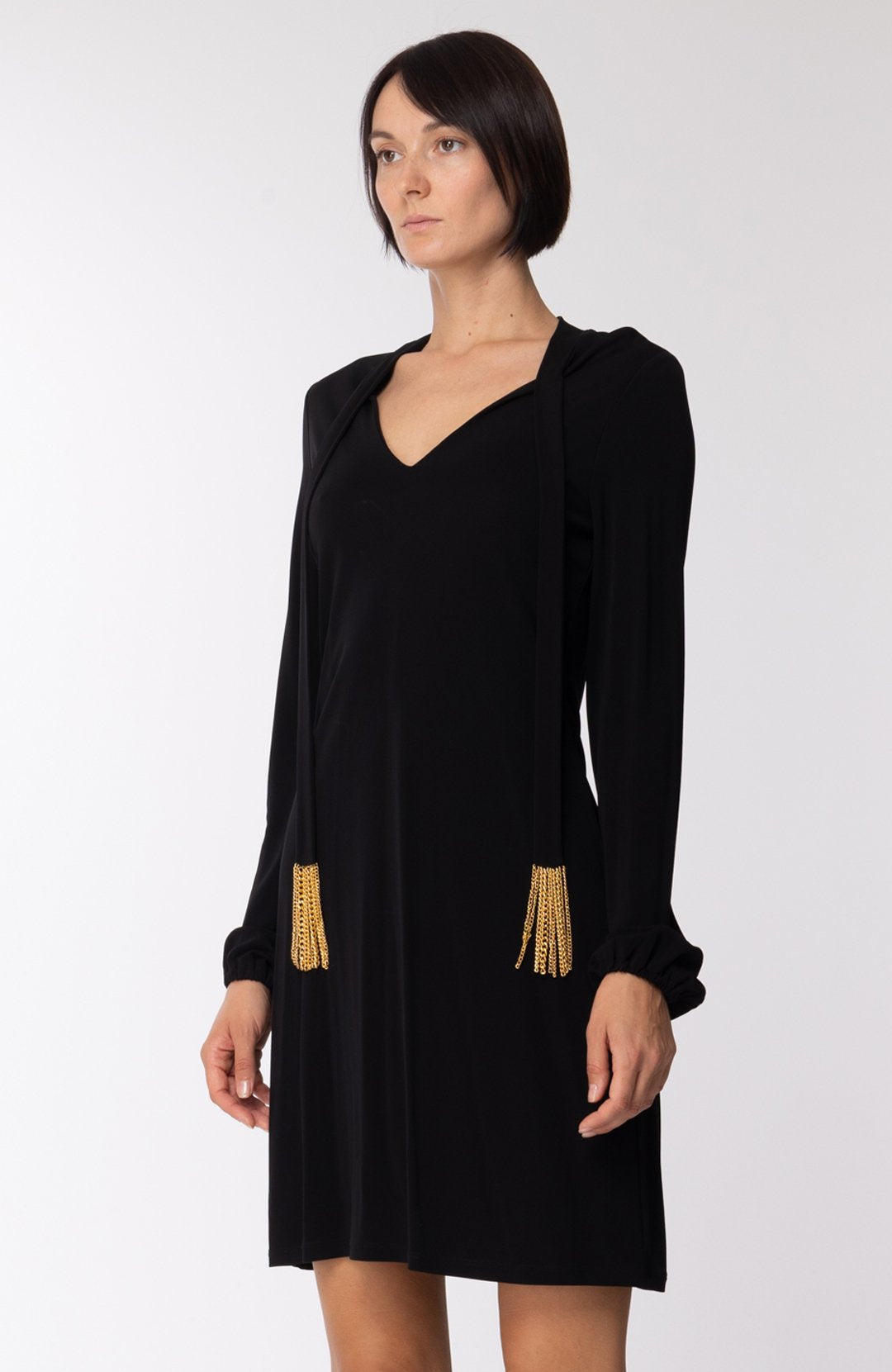 Michael Kors Woman Elegant Dress with Belt with Golden Metal Fringes MH78XJE7AW – Khloefemme