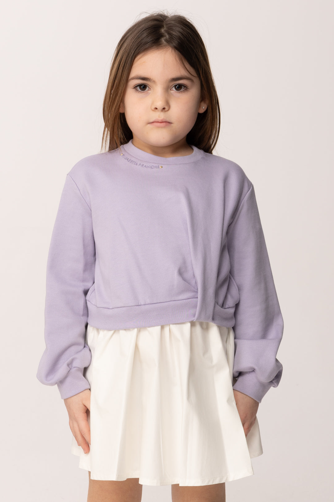 Elisabetta Franchi Bambina Abito Felpa con Gonna In Popeline EGAB2390FF002.8125