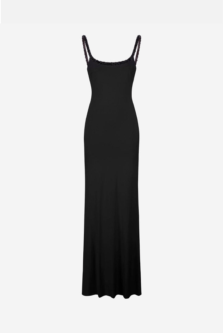 Elisabetta Franchi Abito Iin Jersey Crêpe con Spalline Gioiello AR92J67E2 NERO
