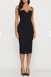 Elisabetta Franchi Abito In Crêpe Leggero con Cristalli AB83557E2 NERO