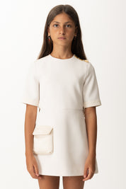 Elisabetta Franchi Bambina Abito In Crepe con Dettagli In Duchesse e Tasca EFAB6220GA085 MILK